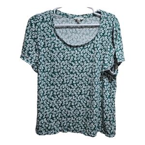 Lucky Brand Green Floral Daisy Boxy Tee Women’s Size XL
